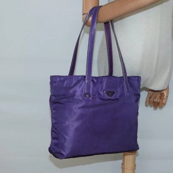 PRADA Tote Bag Nylon Purple Silver Auth - Picture 1 of 16
